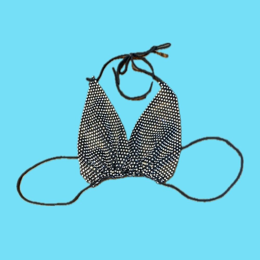Rave Rhinestone tie bra/bikini top